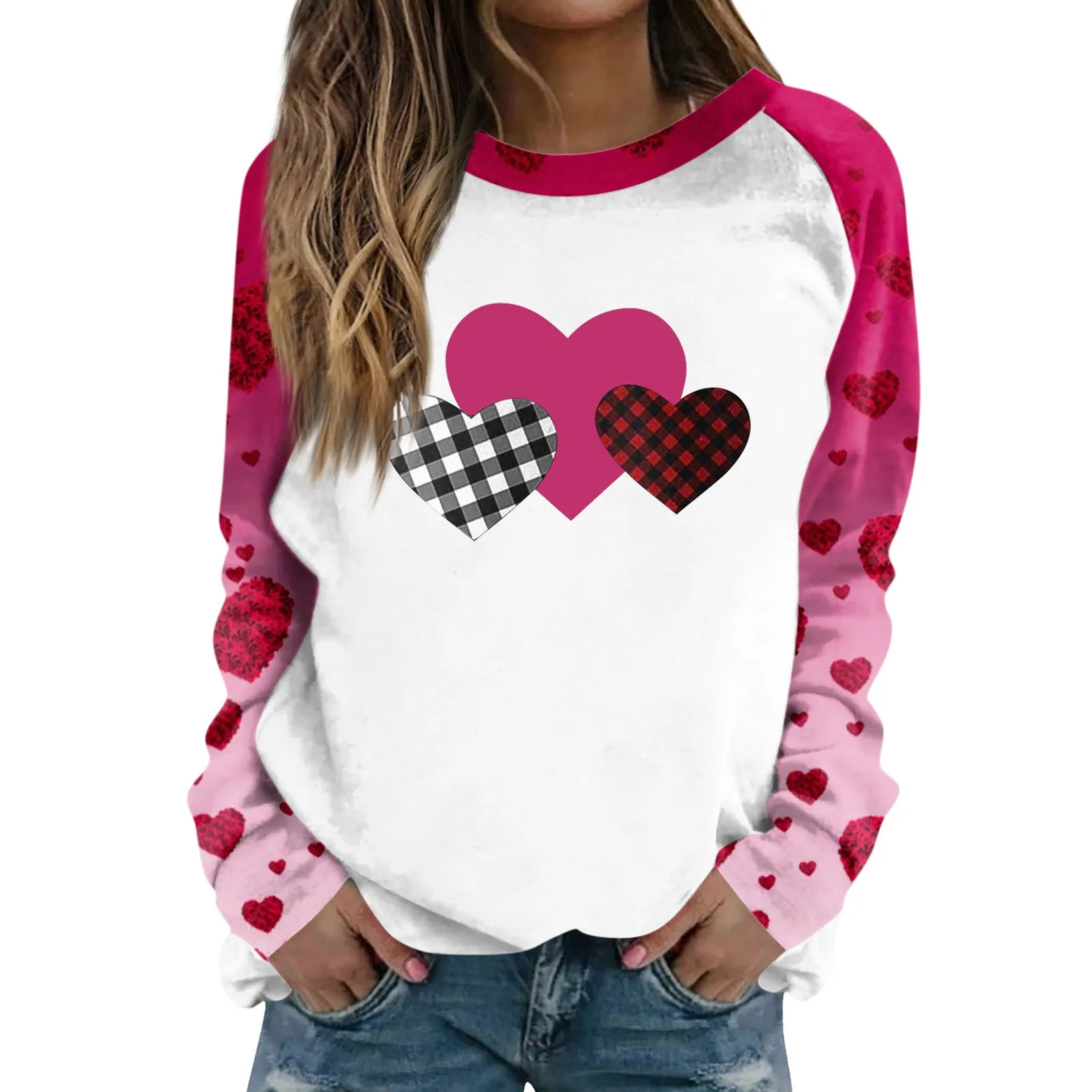 

Women's Fashion Casual Round Neck Long Sleeve Valentine's Day Love Printing Raglan Sleeve Sweatshirt Top ropa de mujer 가을 여성 의류