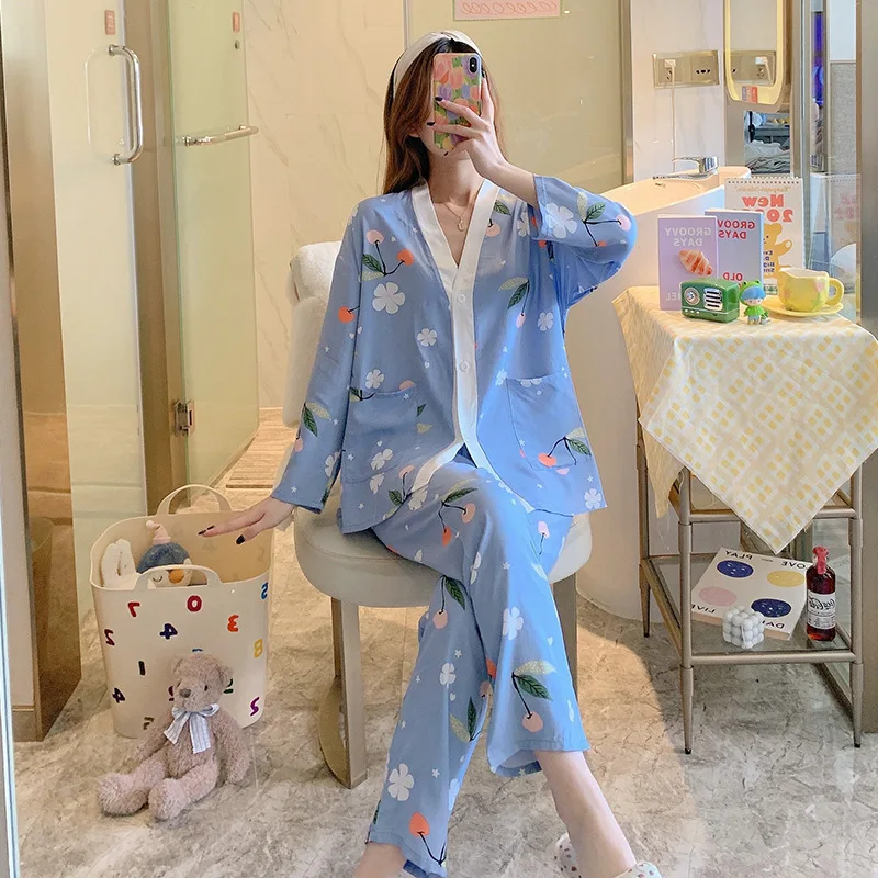 NEW Women's Pajamas Set Luxury Style Painting Print Sleepwear Satin Silky Touch Homewear V Neck Nightie Casual Home Suit
