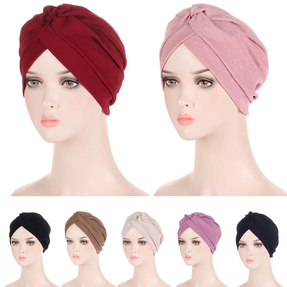 

Women Beanies Bonnet Twist Knot Turban Muslim Hijab Hair Loss Cover Head Scarf Wrap Indian Inner Cap Chemo Cancer Hat Skullies