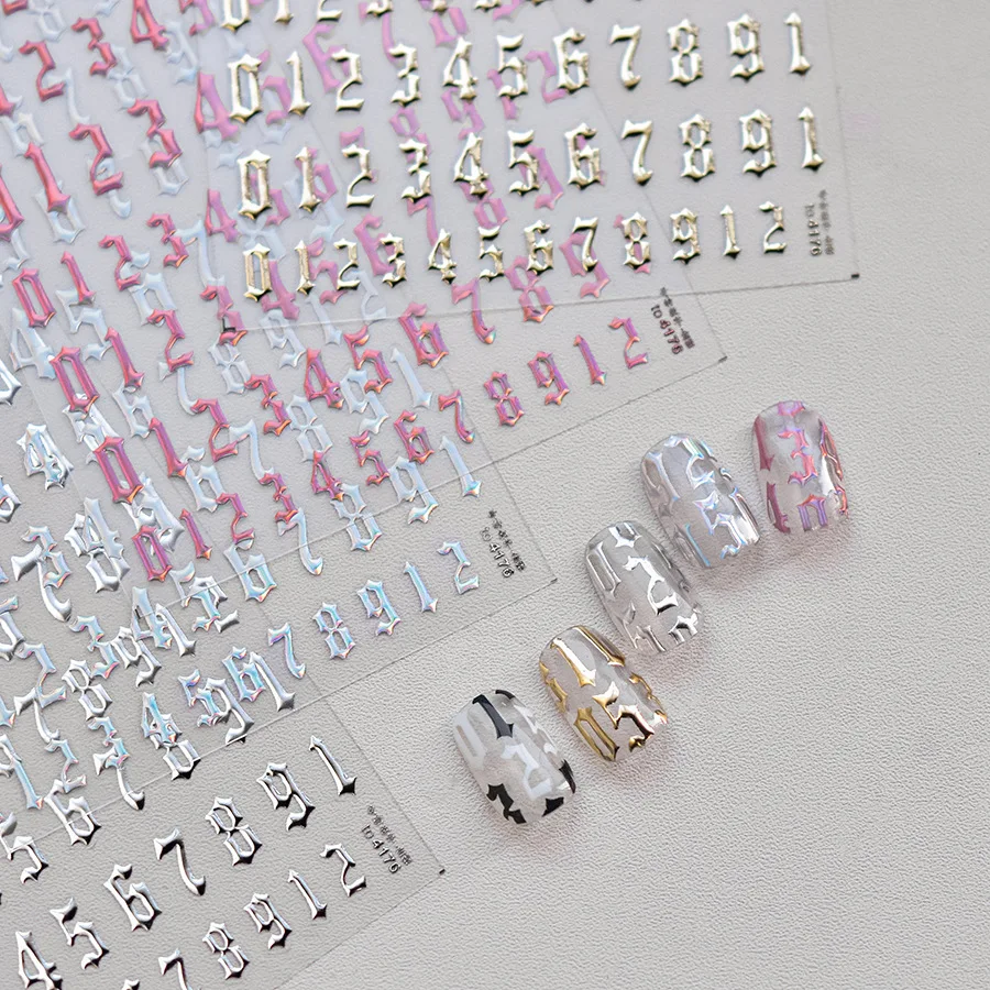 1pc 0-9 Number 3D Nail Art Stickers 3D Golden Silver Black Small Alphabet Letter Self Adhesive Decals Manicure Sliders