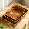 Rectangular Straw Rattan Storage Baskets Woven Seagrass Storage Basket Handmade Desktop Storage Box Sundries Snack Organizer 1