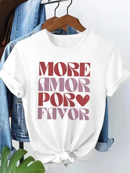 Y2k 90s MORE AMORE POR FAVOR Women's Casual Short Sleeve Crew Neck T-Shirt Print with Hearts Harajuku Short Sleeve T Shirt 1