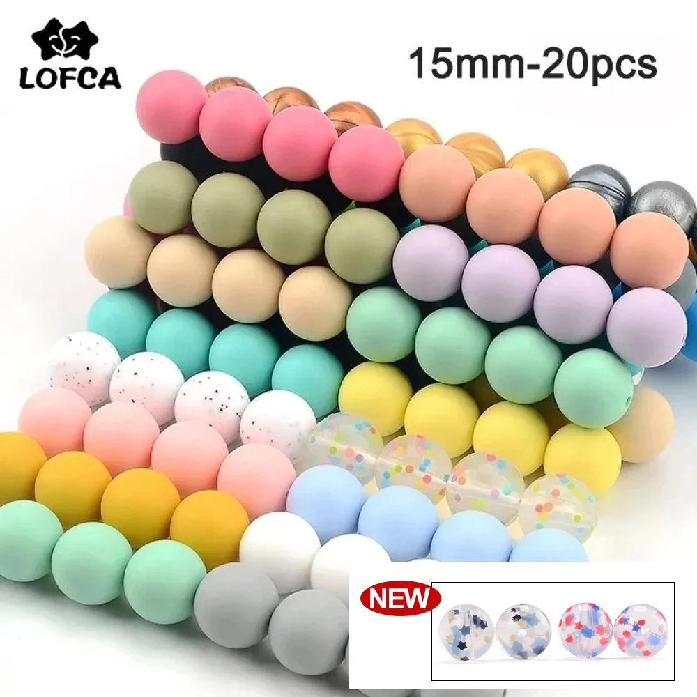 LOFCA 15mm 20pcs Silicone Beads food grade silicone Teether Round Beads Baby Chewable Teething Beads silicone teether for diy
