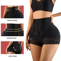 Shorty gainant taille haute sans couture pour femme avec dentelle, effet ventre plat, amincissant et rehausseur de fesses 2