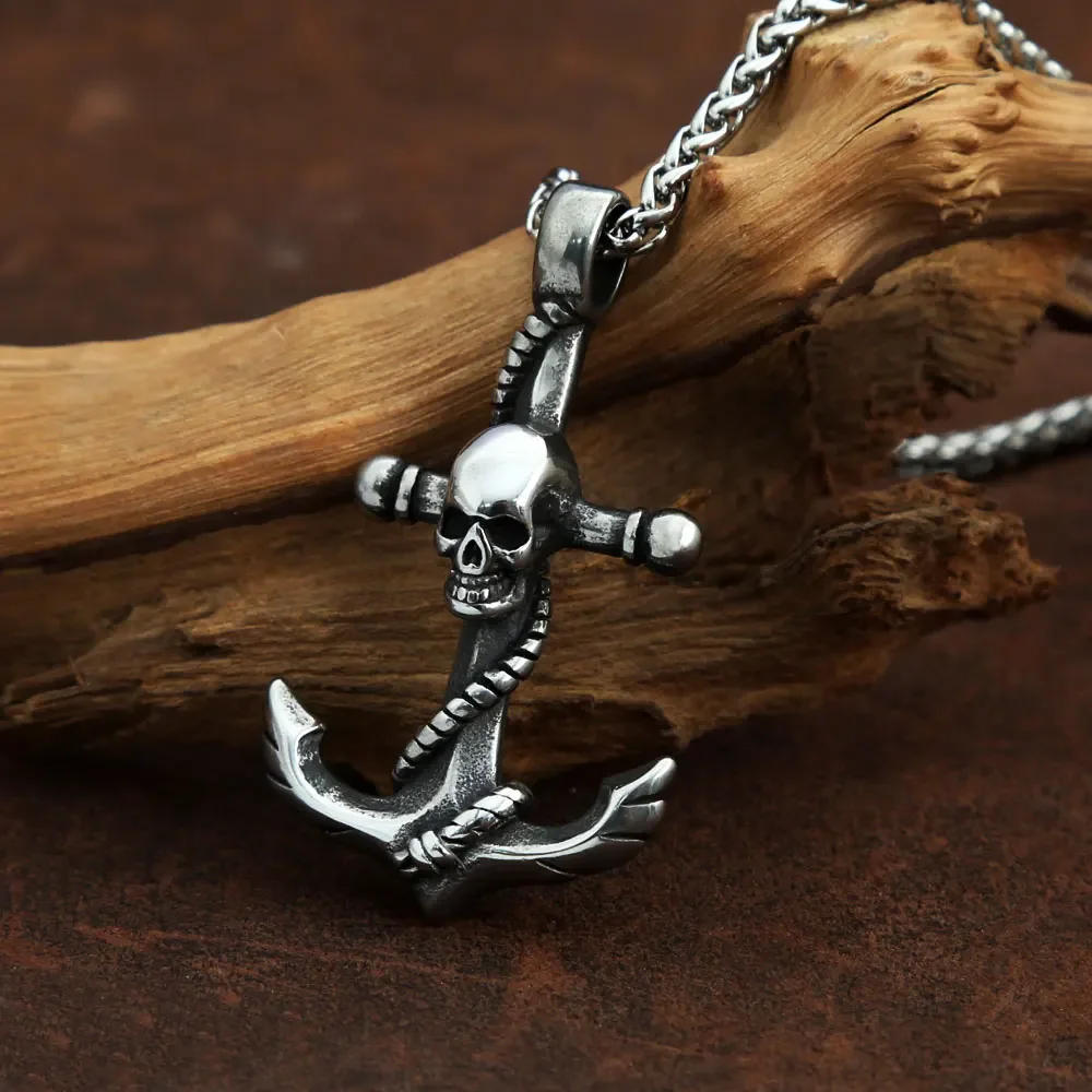 Schädel Piraten Schiffe Anker Anhänger Halsketten Männer Mode Edelstahl Halskette Hip Hop Schmuck Zubehör Geschenk Großhandel