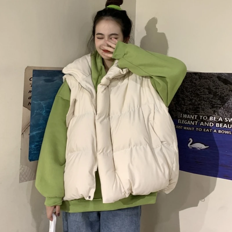 Casual Sleeveless Women Vests Jackets Autumn Winter Women Fashion Stand Collar Elegant Coats Loose Zipper Warm Padded Outerwear - Image 4