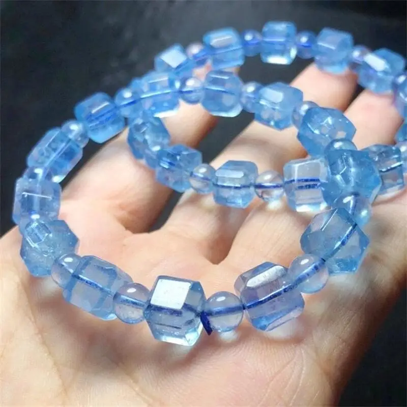 

Natural Aquamarine Cube Bracelet Healing Fashion Reiki Crystal Man Woman Fengshui Jewelry Birthday Gift 1pcs 8.5mm