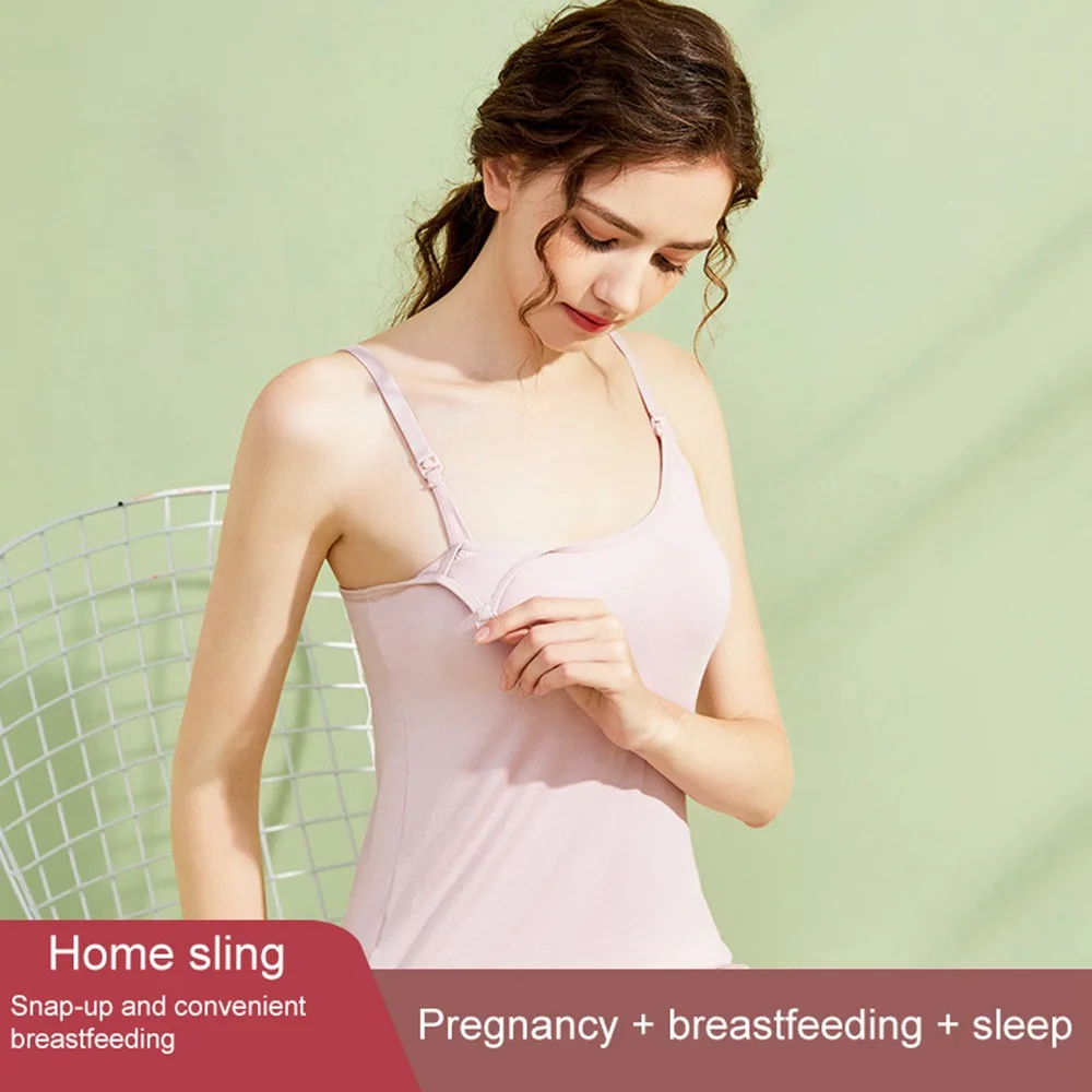 Summer New Pregnant Women's Breastfeeding Sling Vest Postnatal Feeding Clothes with Chest Pad Maternity Women Casual Nursing Top