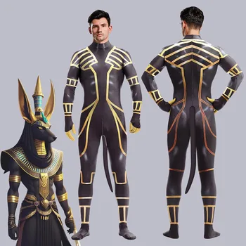 Anubis Cosplay Jumpsuit Egypt Petsuit Men Men's Costume Carnival Print Party Suit Crotch Zip Jumpsuit Halloween Party Clothes