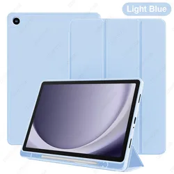 Tablet Case with Pencil Holder, Trifold Stand, Smart Cover & Soft TPU Back, Auto Wake/Sleep功能 (Light Blue)