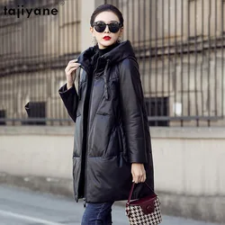 Tajiyane Real Sheepskin Leather Jacket Women 2023 New Winter White Duck Down Coats Mid-length Hooded Parkas Chamarra Para Mujer