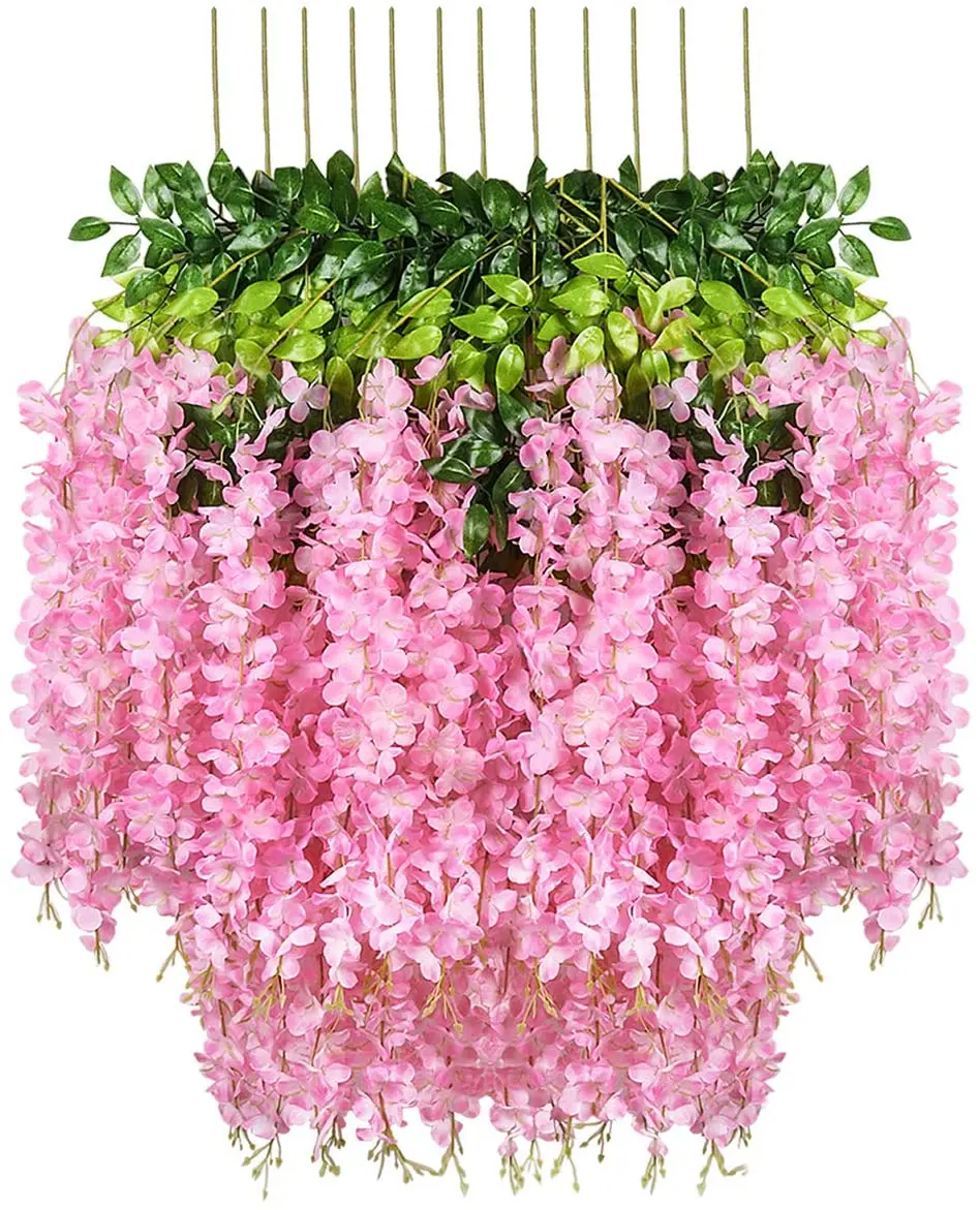 

2 Pack 3.6 Feet/Piece Artificial Wisteria Vine Ratta Fake Wisteria Garland Silk Long Hanging Flowers String Party Wedding Decor