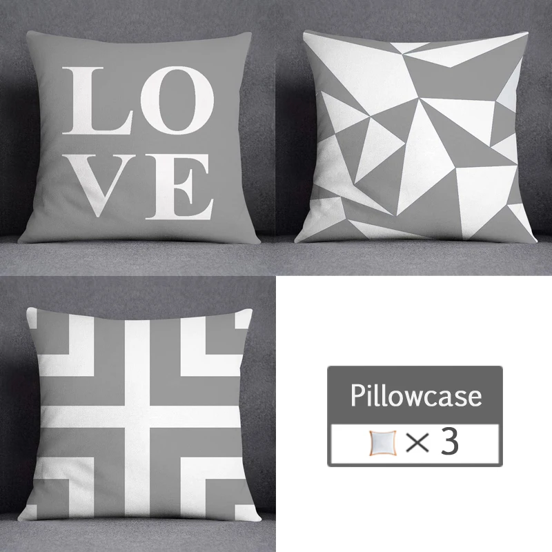 3pcs/lot 45X45CM Gray Lumbar Pillow Case Polyester Geometry Leaf Floral Stripes Plaids Print Sofa Throw Cushion Cover Home Decor 