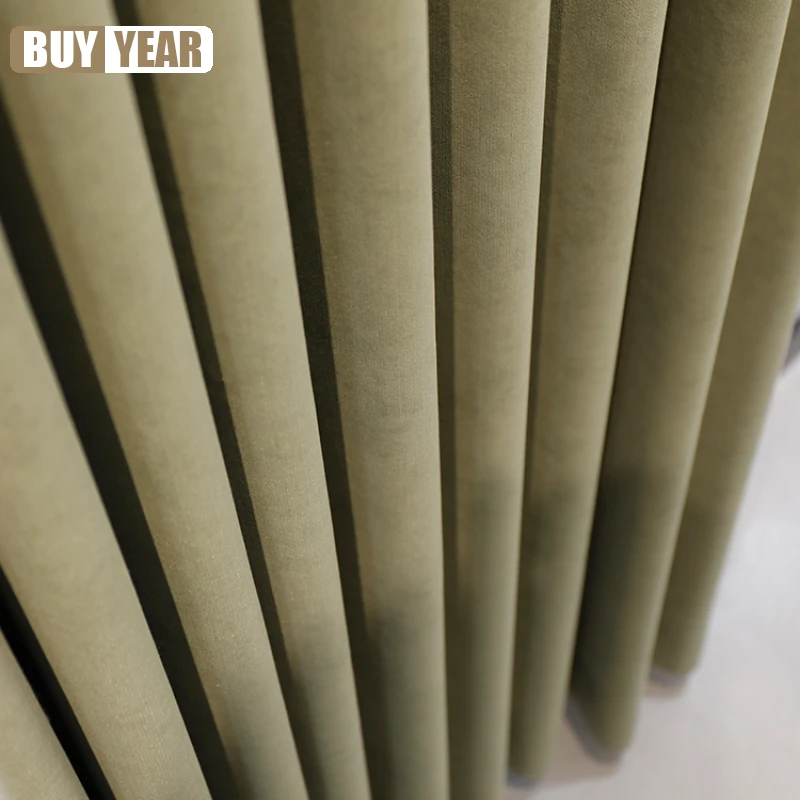 Customized New Pastoral style Green Splicing Chenille Blackout Curtains for Living Dining room Bedroom White Tulle