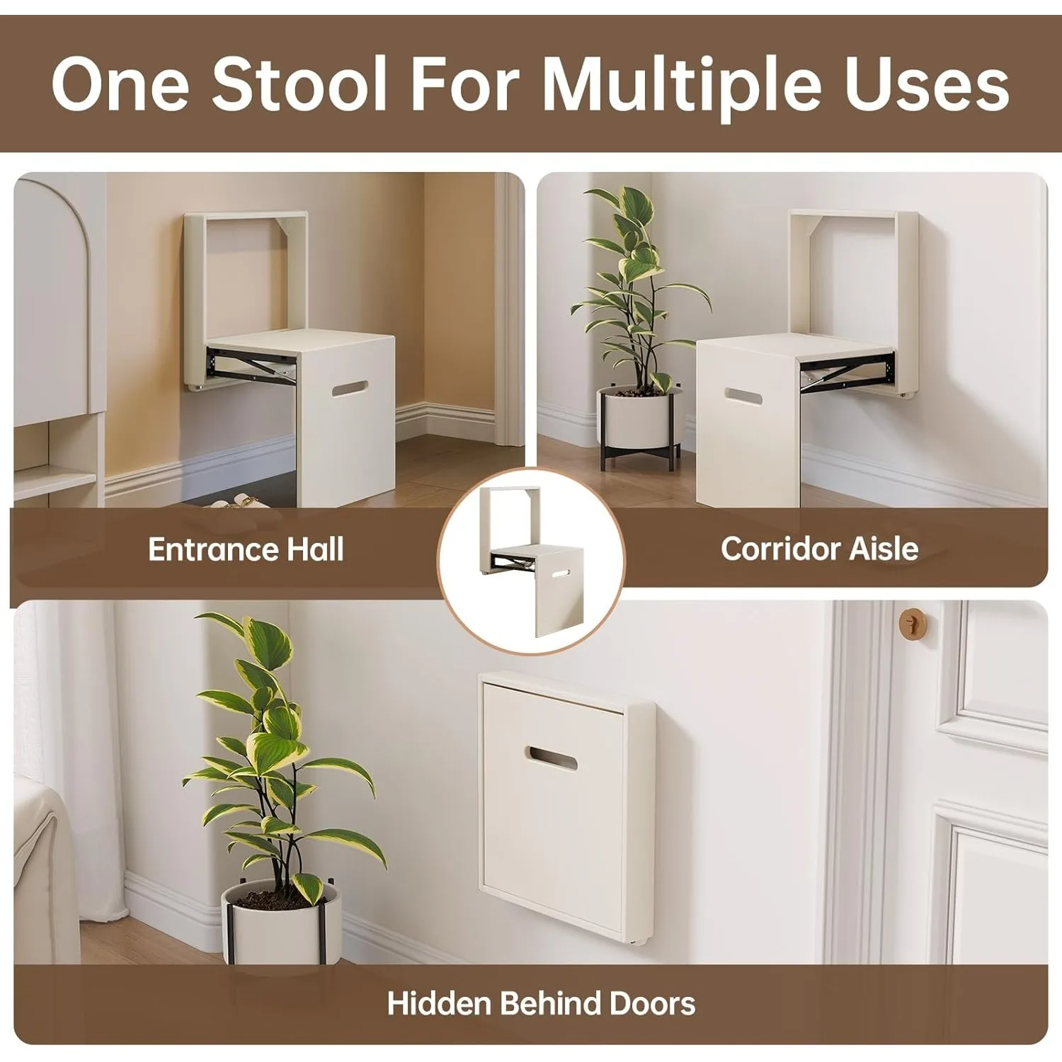 Folding Shower Bench Entryway Stool Wall Mounted Folable Shoe Changing Stool for Bathroom Living Space Saving Extenable Bench ﻿ 5