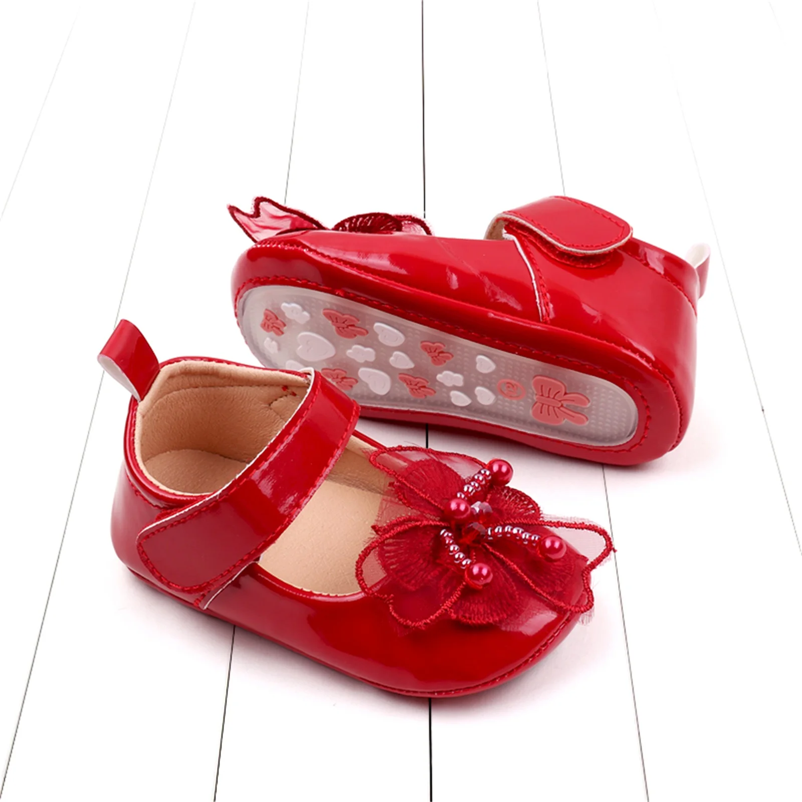 Baby Girls Princess Shoes Soft PU Leather Flower Non-slip First Walker Shoes Toddler Shoes