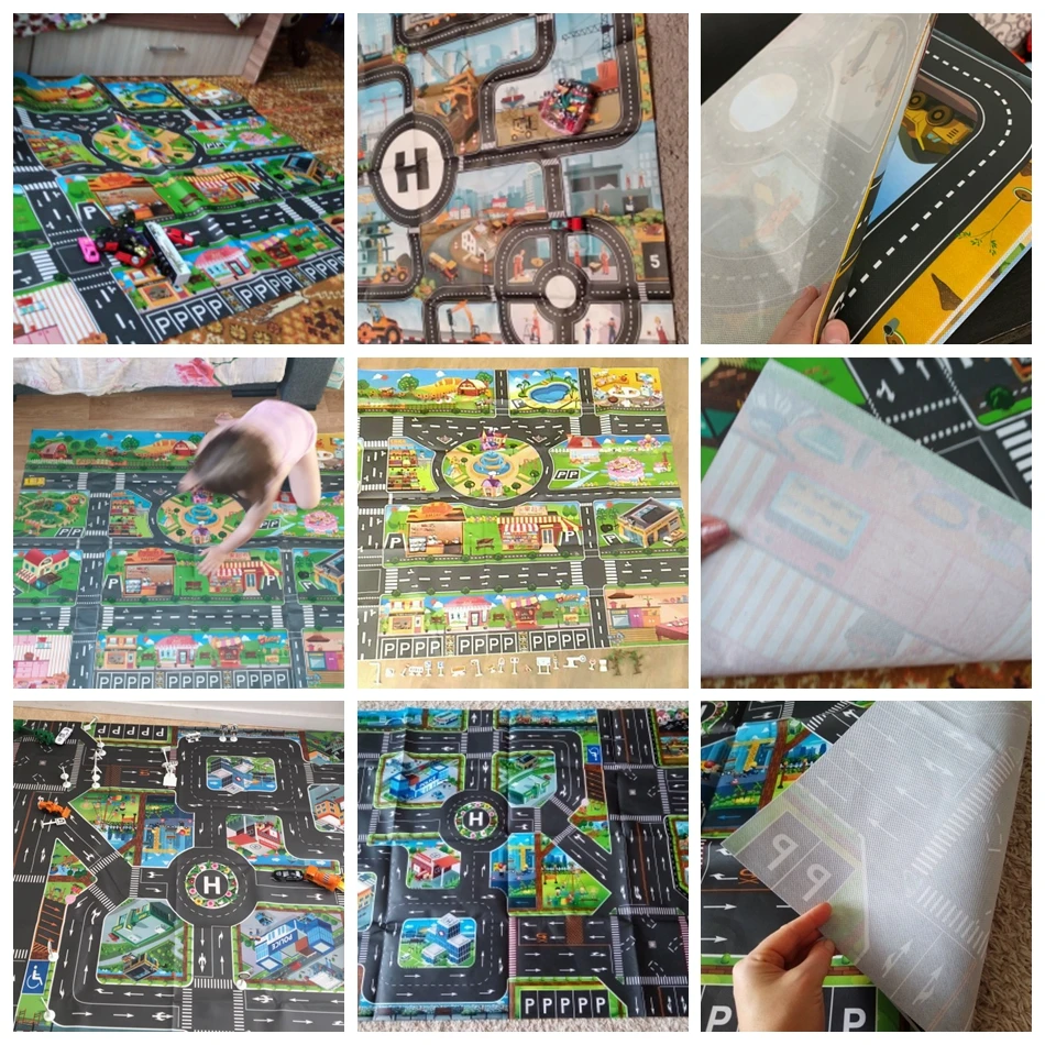 Baby Play Mat Road Map Cartoon Plastic Thin Traffic Rug Kids Toys Educational Mat for Kids Boys Girls