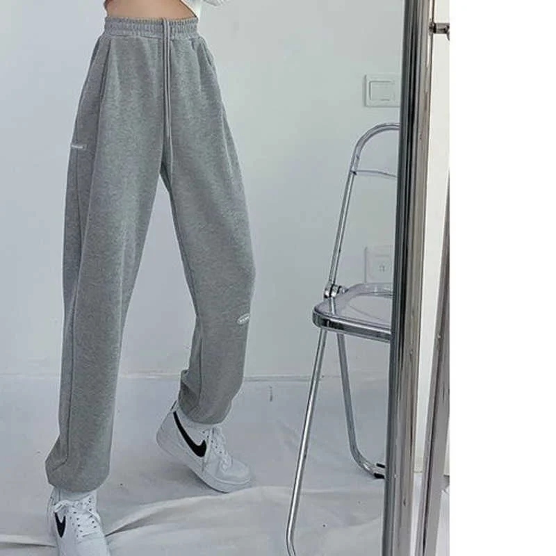

2022 Spring Autumn New Grey Sportswear Women's Straight Wide Leg High Waist Casual Pants Harajuku Streetwear Boho Clothes Gothic