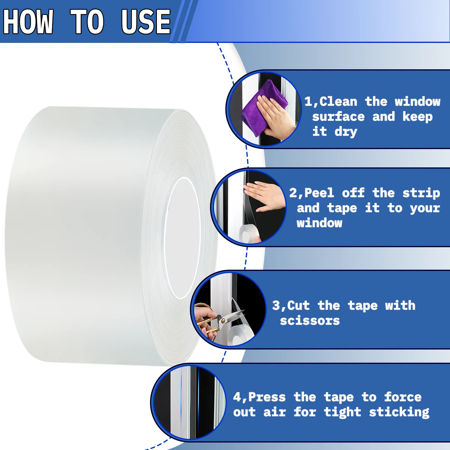 APORNI Clear Window Weather Sealing Tape - 2 Inch X 33 FT, Residue-Free Insulation Tape - View #7