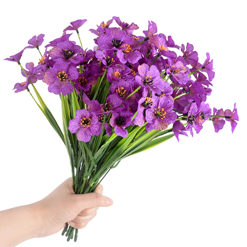 

Violet Artificial Flowers Purple Eucalyptus Violets Fake Plant for Home Vase Garden Outside Porch Decoraiton Wedding Party Decor