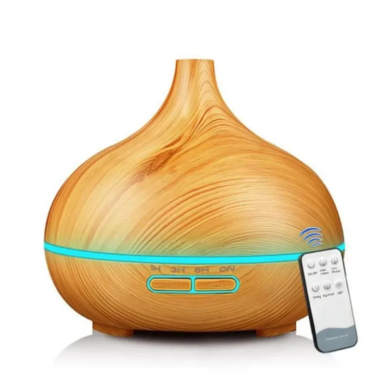 500ml Air Humidifier Aromatherapy Essential Oil Diffuser Wood Grain Ultrasonic Remote Control 7 Color Lights For Home Bedroom 4