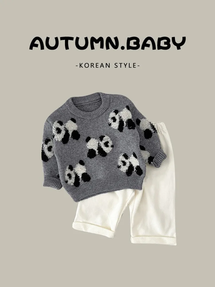Cashmere Sweater Baby Girls Sweater Spring Autumn Baby Panda Embroidered Crewneck Sweater For Boys Girls