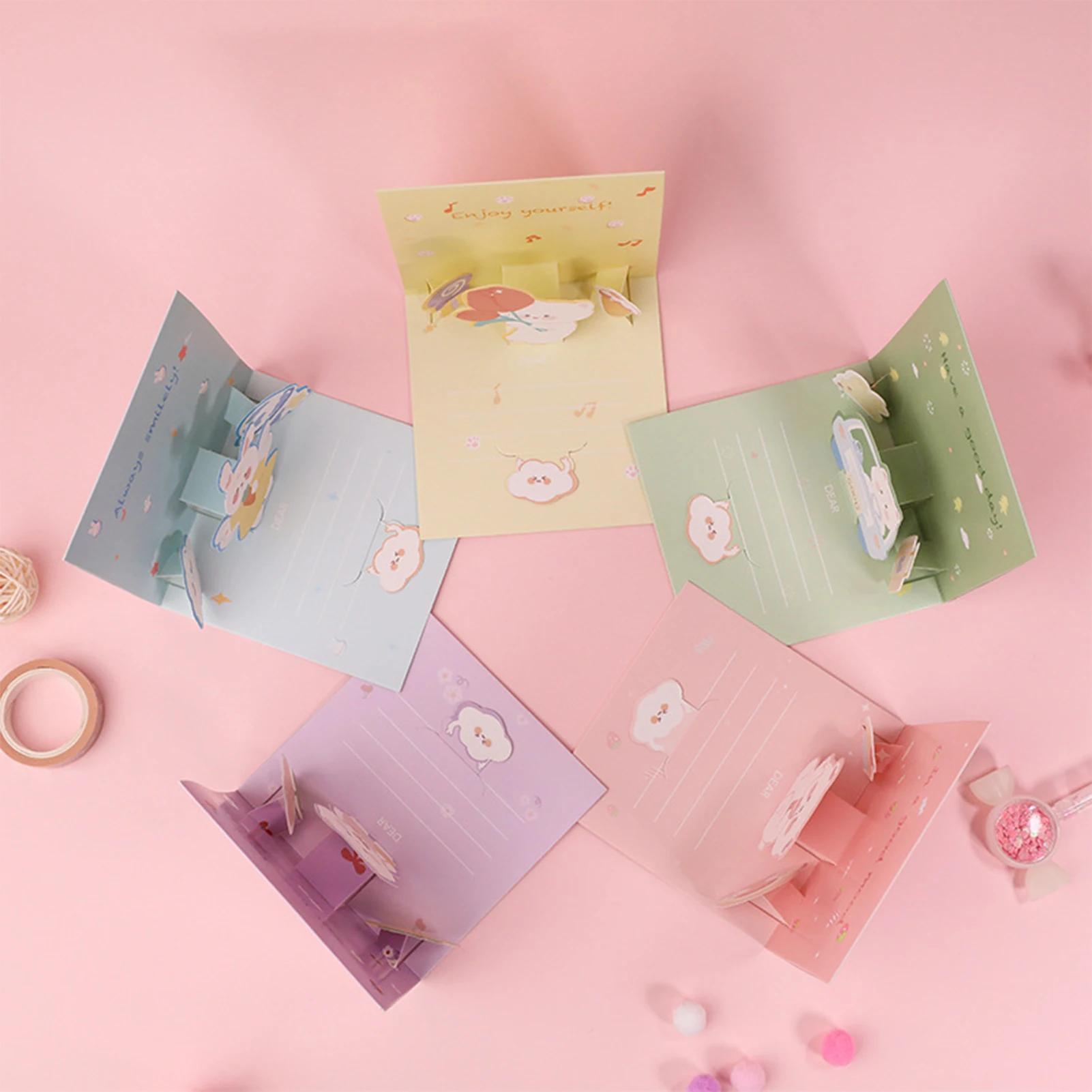 Cute 3D Card Best Wishes Popup Greeting Card for Anniversary Birthday Paper Message birthday cartoon Animal bear cake Paper art
