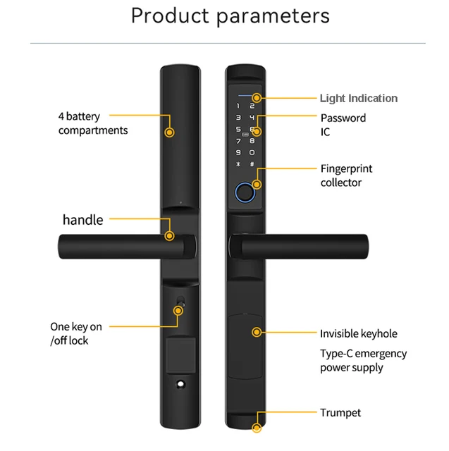 Waterproof IP66 Dustproof Tuya Wifi TTlock APP Fingerprint Sliding Smart Lock RFID Card Code Anti-Scratches Aluminum Door Locks 4