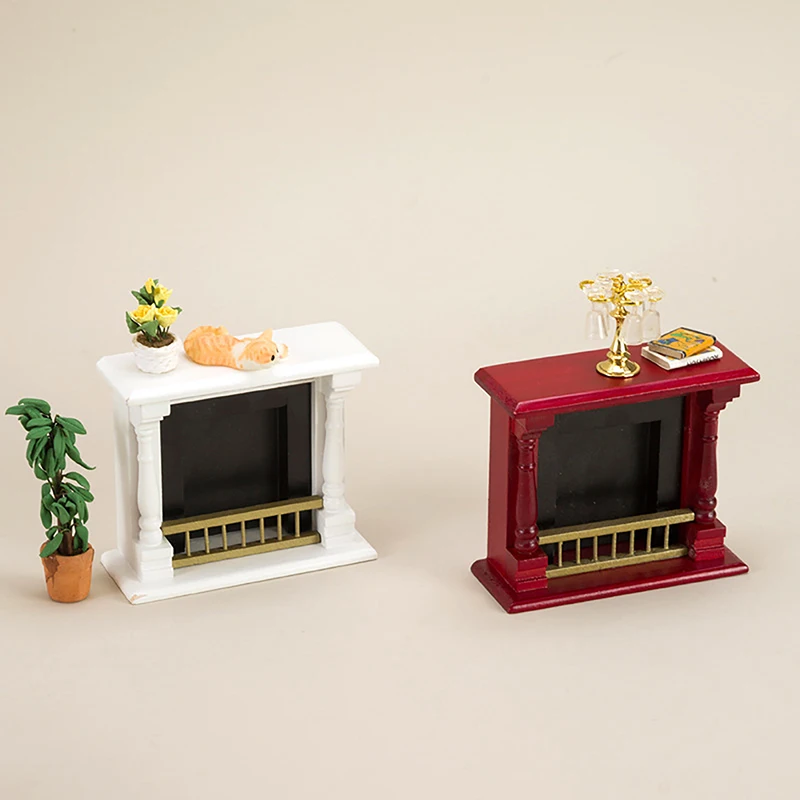 1Pc 1/12 Dollhouse Miniature Fireplace Model Dollhouse Living Room Wooden Furniture Life Scene Decoration Accessories 4