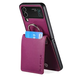 Magnetic Leather Wallet Case with Ring Holder and Kickstand for Z Flip 7FE (PURPLE)