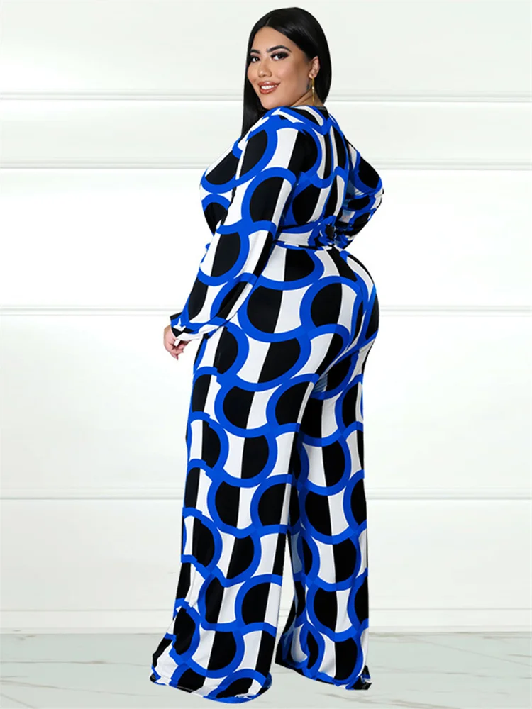 Wmstar Plus Size Women Print Jumpsuit Fall Clothes One Piece Outfits Print Casual Wide Leg Bodysuit New Wholesale Dropshipping