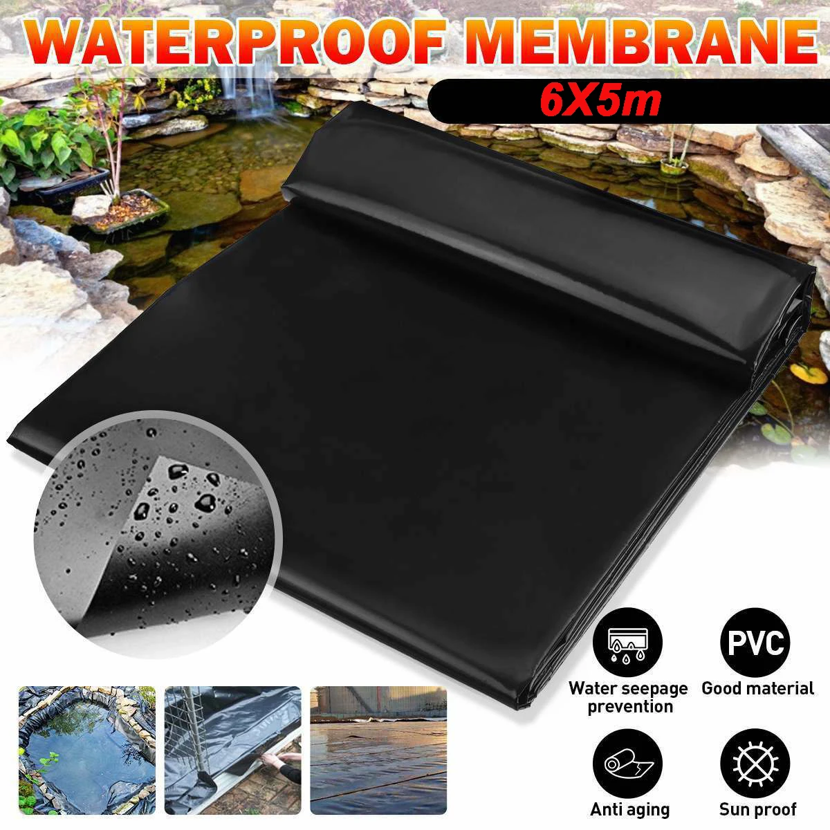 Pond Liner Cloth 6*5m large Fish Pond Liner Garden Pools Reinforced PE Heavy Duty Landscaping Pool Pond Waterproof Liner Cloth 0.12mm thickness