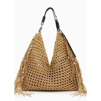 Borsa tote di lusso di design da donna 2025 Nuova borsa da spiaggia in stile bohemien di grande capacità Borsa a tracolla con nappa scavata intrecciata a mano 1