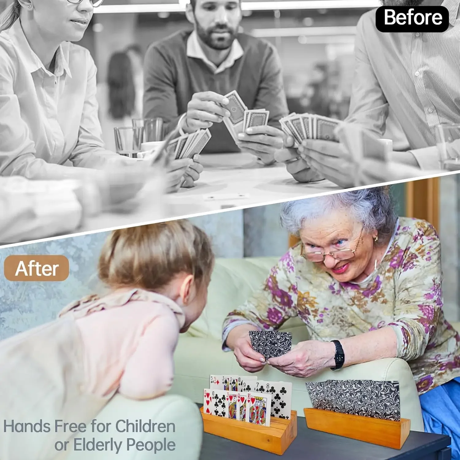 Playing Card Holder for Kids or Elder Hands-Free Wood Holder Racks Tray for Organizing Cards on Game Bridge Card Holders 5