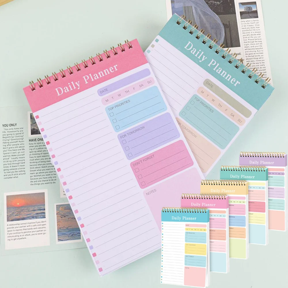 A5 Daily Planner Spiral Notebooks Time Management Organizer with Top Priorities To-Do List notes for Students Office 5Pcs/Set