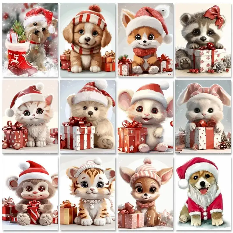 

GATYZTORY Decorative Painting By Numbers For Adults Christmas Animals Picture Coloring Handmade Wall Decors Canvas Painting Gift