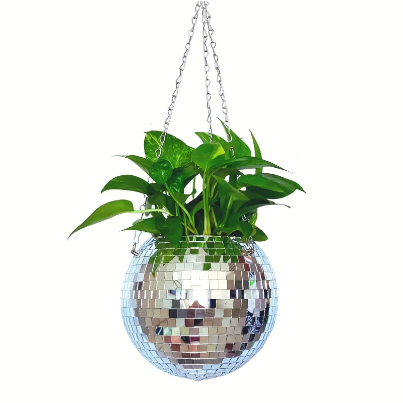 Unique Handcrafted Bohemian-Inspired Hanging Disco Mirror Ball Planter-Self-Watering Space-Saving Stylish Home Decor for 1pc flower pot plant pot