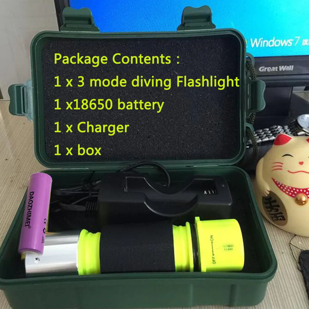 

T6 LED Профессиональный фонарь для дайвинга подводсветильник m-l t6 3800 люмен светодиодный фонасветильник + 18650 батарея/зарядное устройство/коробка