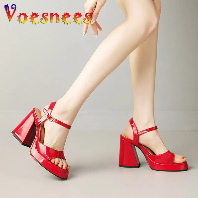 

New Party Shoes For Women 9.5CM Chunky Heel Sandals Female Platform Summer Wedding High Heels Handmade Appointment Pumps Size 43