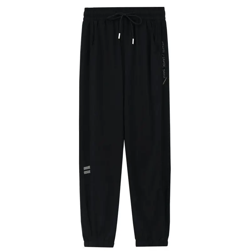 2024 Sports Minimalist Casual Fashion Drawstring High Waisted Loose Oversize Straight Ice Silk Ankle Tied Harlan Pants for Women