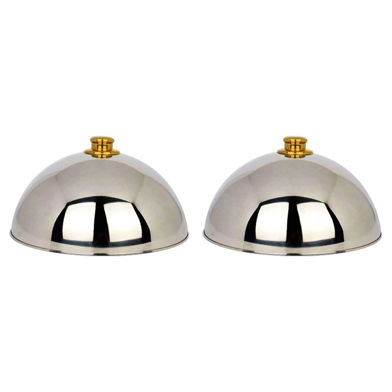 

2X 12 Inch Stainless Steel Cheese Melting Dome And Steaming Cover,Polished Steak Cover,Cloche Serving Dish Food Cover