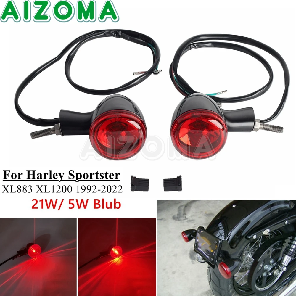 

21W/5W Blub Black Red Lens Motorcycle Bullet Turn Signal Brake Tail Lights For Harley Sportster 1200 883 XL883 XL1200 1992-2022