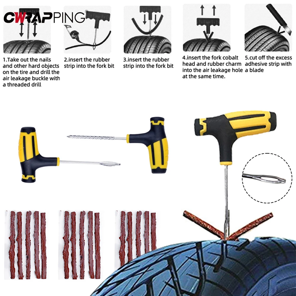 Car Tire Repair Tools Puncture Plug Kit Emergency Auto Tire Strips Glue Motorcycle Tyre Puncture Repair Tools for Car Accessorie
