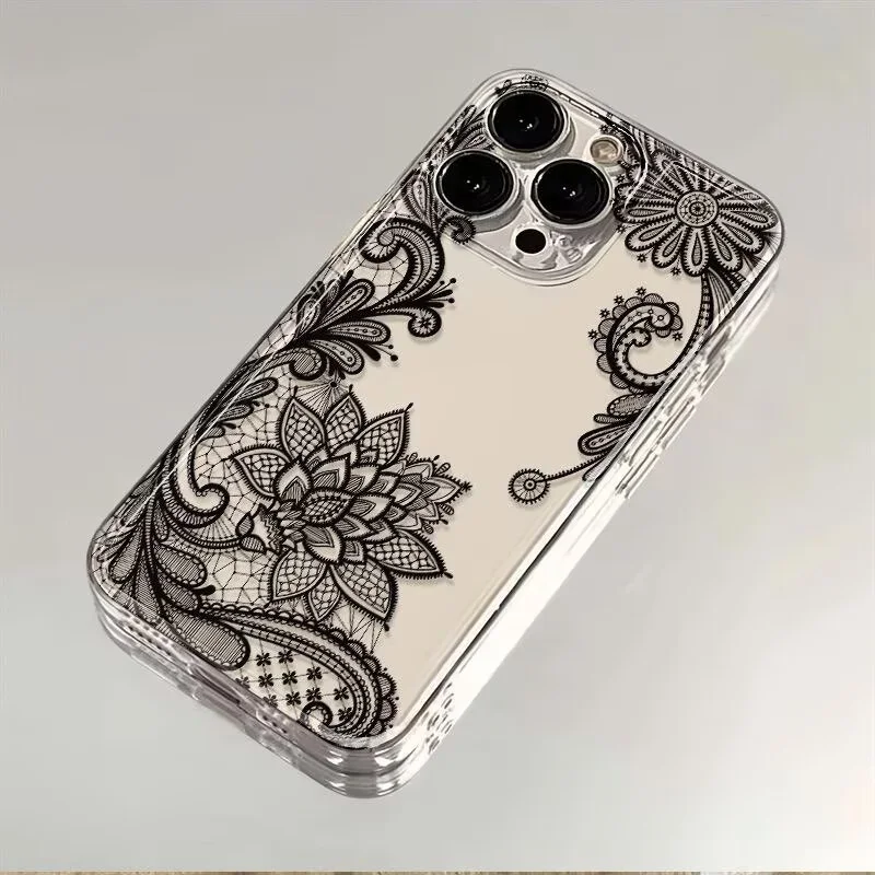 Romantic Elegant Black and White Lace Pattern Phone Case