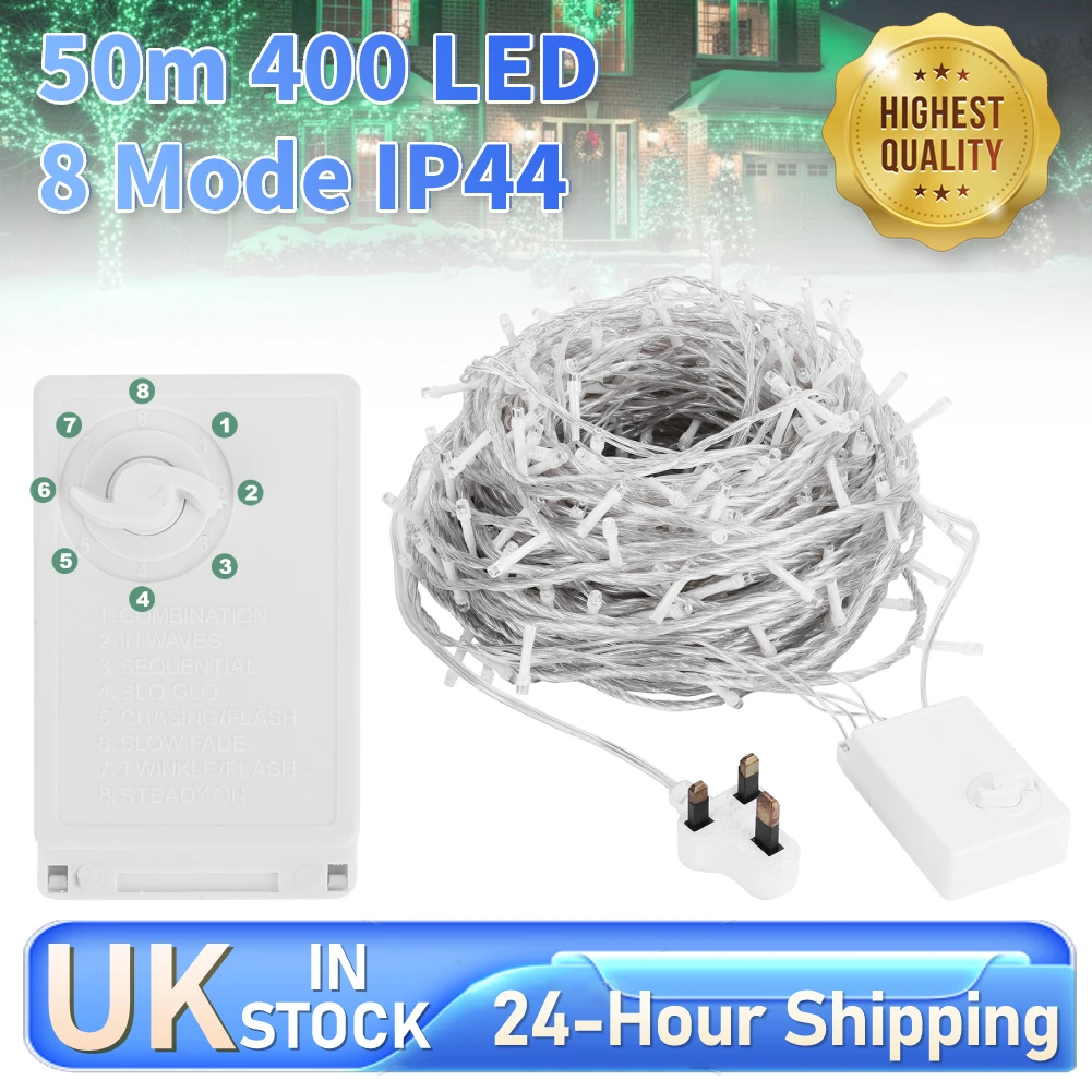 50m 400 LED Garland String Lights Outdoor Xmas Curtain Fairy Lights 8 Mode IP44 Waterproof for Xmas Wedding Street Holiday Decor