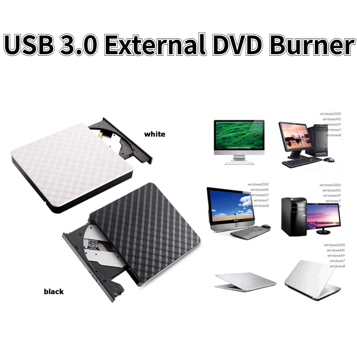 External Usb 3.0 Dvd Rw Cd Writer Slim Optical Drive Burner Reader