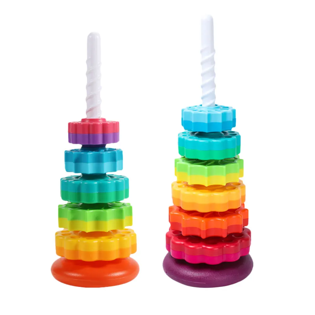 Gears Stacking Rings Toy Eco-Friendly Spinning Wheel Toy Smooth Spining Tower Building Blocks Safe for Preschool Gift