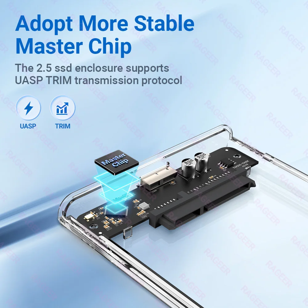 레이지어 2.5 외장 하드 드라이브 엔클로저 USB 3.0 to SATA 투명 하드 디스크 케이스 (7mm/9.5mm SATA HDD/SSD 최대 6TB 지원, UASP 지원)