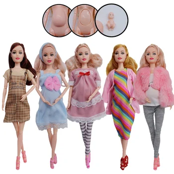 Educational Toy Pregnant Dolls for Children with Two Babies and Random Shoes Accessories Fashion Clothes Gift for Girl Games 1