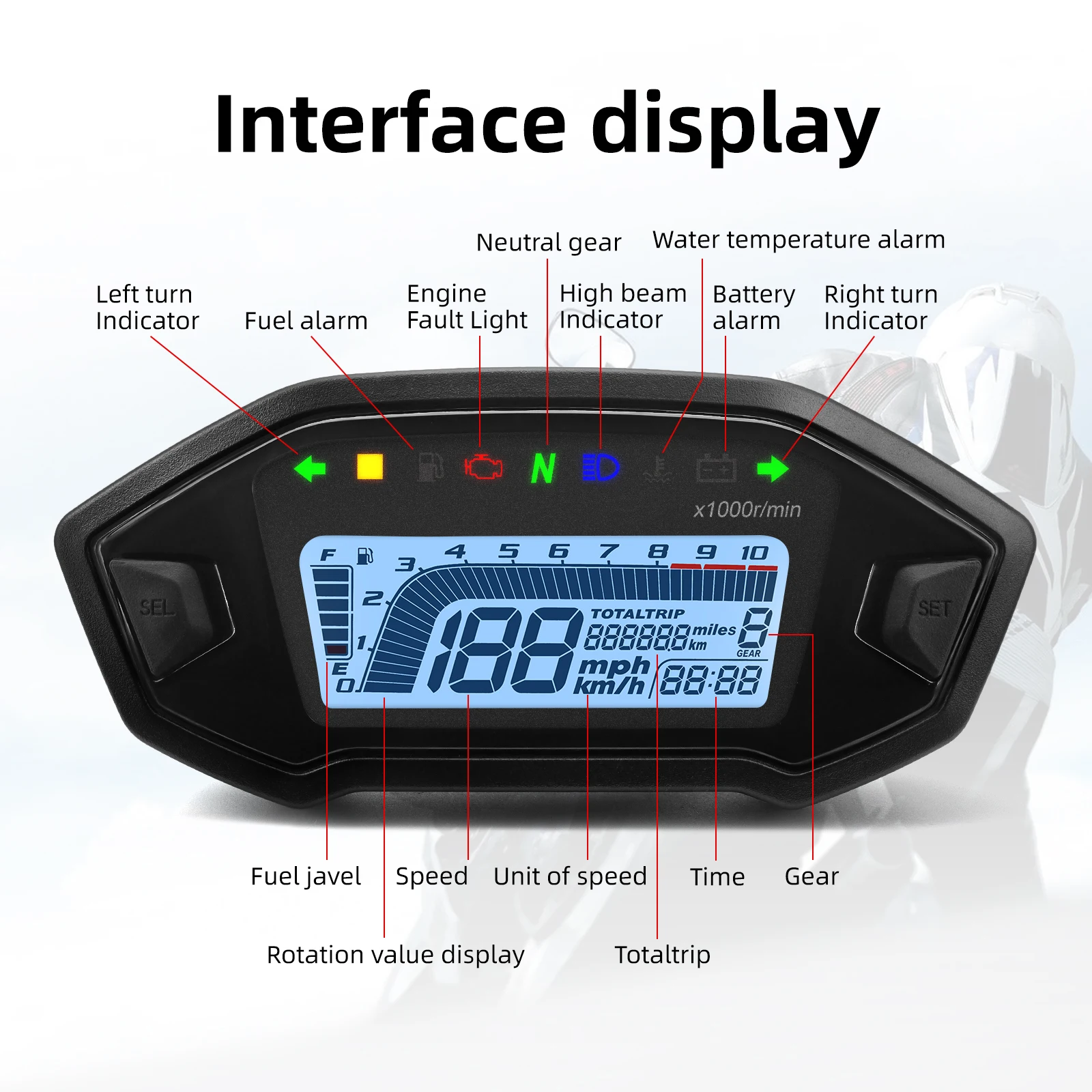 Universal Motorcycle Digital Speedometer Tachometer Dashboard 10000 RPM  Instrument Panel Meter LED Display For 1 2 4 Cylinder - AliExpress